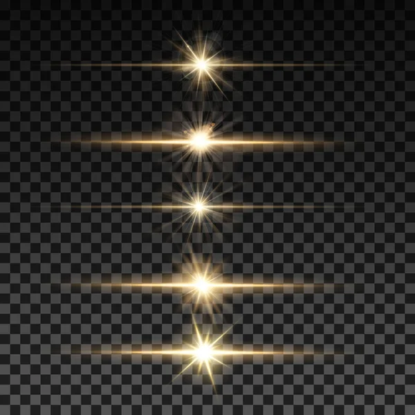 Conjunto de chispas de iluminación horizontal vectorial sobre fondo transparente — Vector de stock