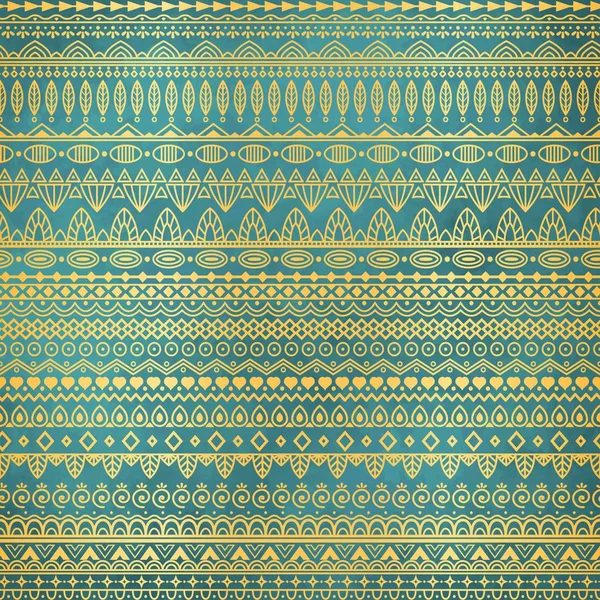 Ethnic golden pattern on teal grunge background — Stock Vector