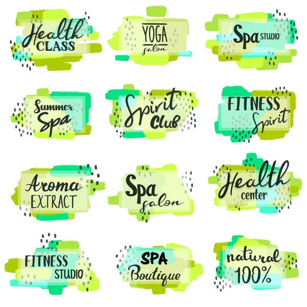 Set van spa en fitness belettering logo 's — Stockvector