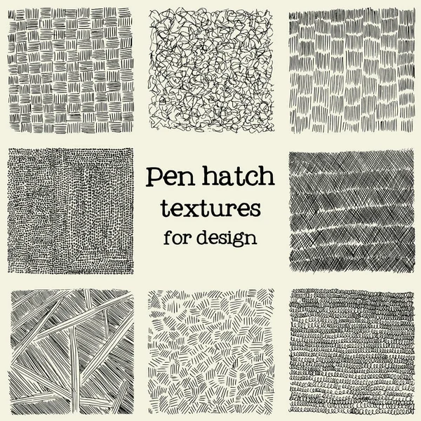 Pen hatch grunge texturas conjunto — Vetor de Stock