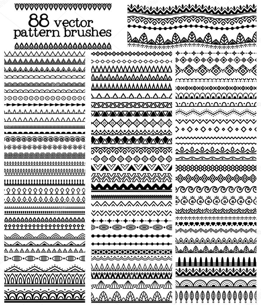 Collection of vector ornamental pattern brushes.