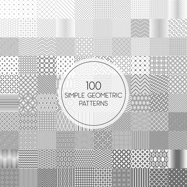 Collection 100 Simple Seamless Geometric Patterns — Stock Vector