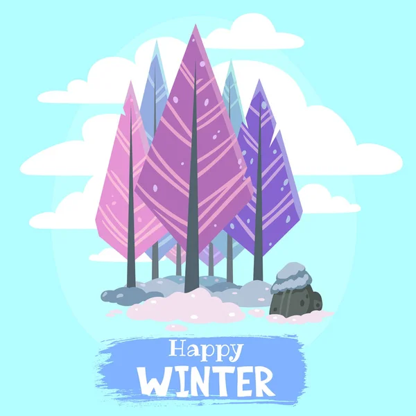 Bosque Pino Dibujos Animados Invierno Ilustración — Vector de stock