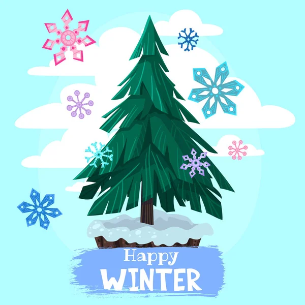 冬季卡通松树树插图 — 图库矢量图片