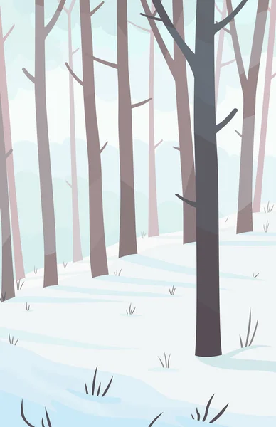 Зимний Лесной Вертикальный Пейзаж Векторная Иллюстрация — стоковый вектор