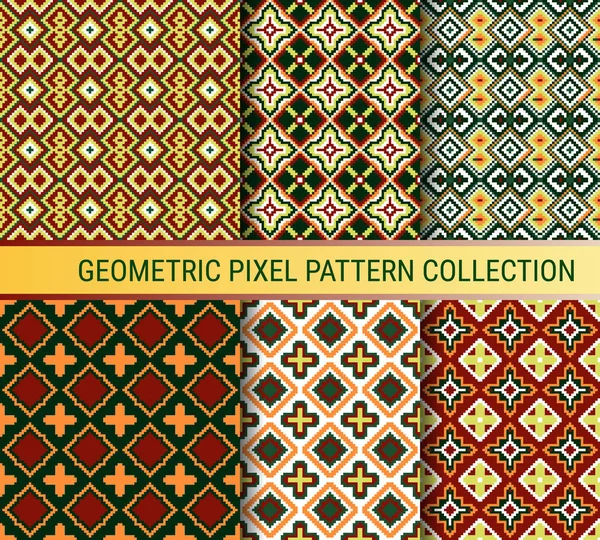 Collection Motifs Pixels Géométriques Illustration Vectorielle — Image vectorielle