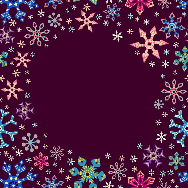 雪の結晶の装飾的な背景フレーム ベクトル図 — ストックベクタ
