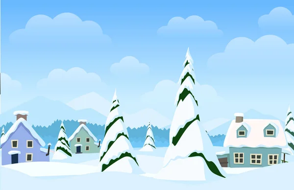 Paisaje horizontal vectorial con pueblo de invierno — Vector de stock