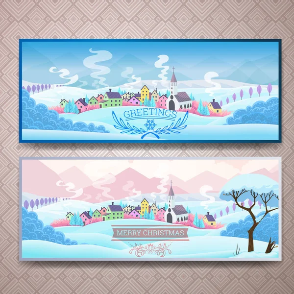 圣诞横幅模板冬季景观 — 图库矢量图片