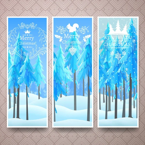 Plantilla de banners de Navidad con paisaje de invierno — Vector de stock