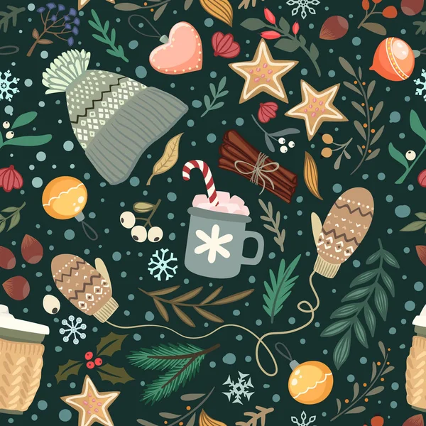 Seamless vector cozy winter pattern — Stock Vector