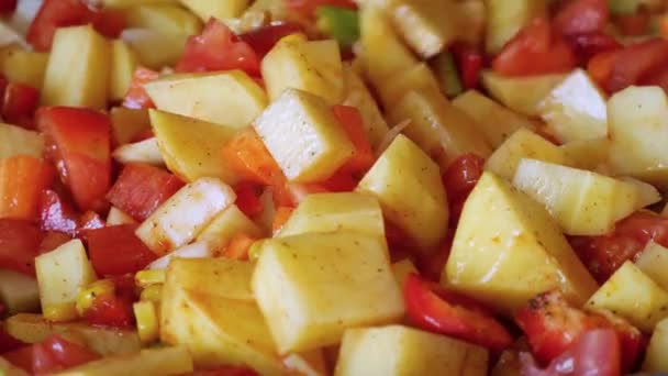 Siringa Piatto Vegetale Crudo Con Patate Prima Della Cottura — Video Stock