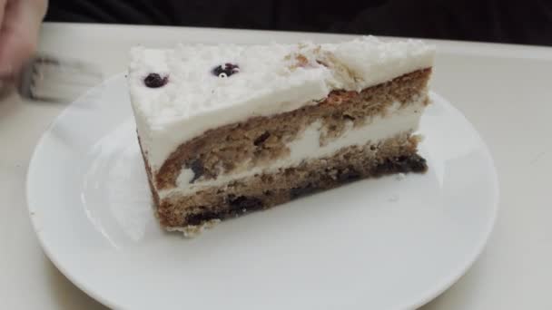 吃美味的芝士蛋糕甜点 — 图库视频影像