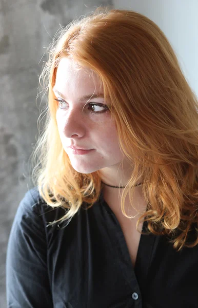 Red Haired Woman in Black Top — Stock Photo, Image