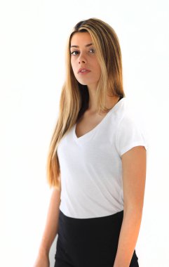 Kahverengi gözlü güzel bir sarışın kadının baş Shot