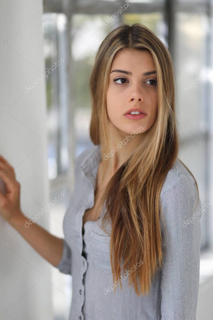 Beautiful Blond Woman With Brown Eyes Stock Photo