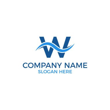 W harfi logo vektörü. Logo için dalga şablonlu W harfi. Sahilde tatil.