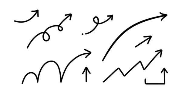 Чорні стрілки вгору намальовані піктограми руки ізольовані на білому тлі — стоковий вектор