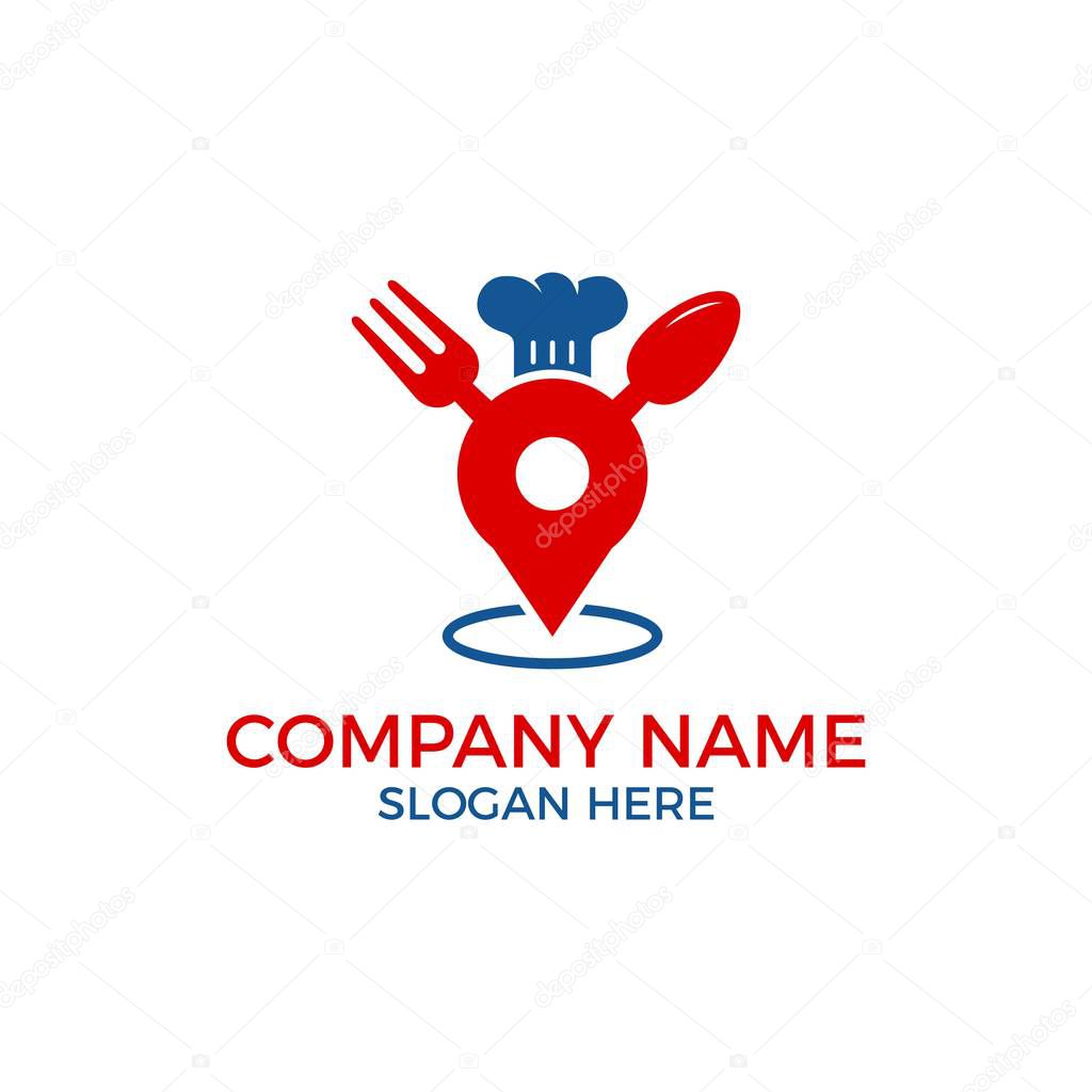 Restaurant logo with location, fork and spoon icon vector. Logo concept for restaurant, logo template
