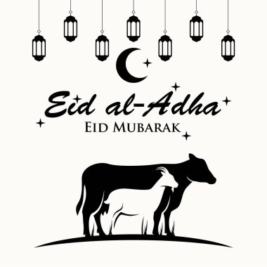 Müslüman bayramı için koyun ve inek vektörü Kurban Bayramı vektörü. Grafik tasarımı kurban bayrami