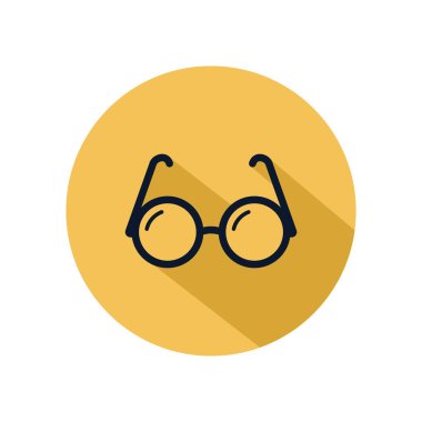 Çember cam ikon vektörü, sarı daire üzerinde izole edilmiş gözlük sembolü çizimi