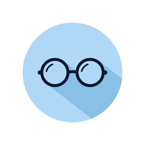 Okulary okrągłe wektor ikony, izolowane na niebieskim okręgu z cieniem — Wektor stockowy
