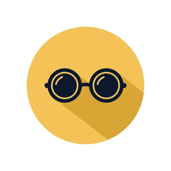 Vector de icono de gafas de círculo, aislado en círculo amarillo con sombra — Vector de stock