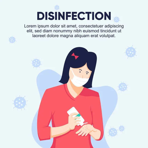 Femme Désinfectant Les Mains Avec Gel Contre Virus Corona — Image vectorielle
