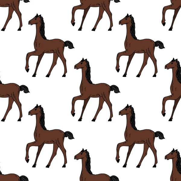 Muster Mit Braunen Pferden Auf Weißem Hintergrund — Stockvektor