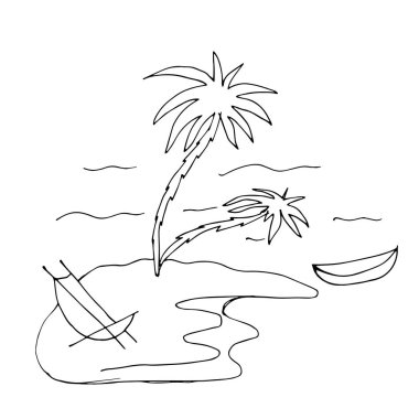 Teknesi, sandalyesi, palmiyeleri olan ada..