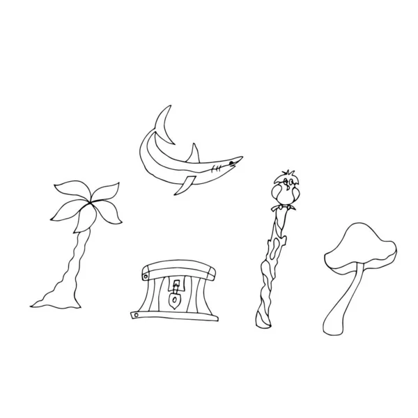 Tropische Doodles Wit — Stockvector