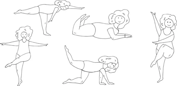 Curvy Girls Doing Gymnastics — Stock Vector
