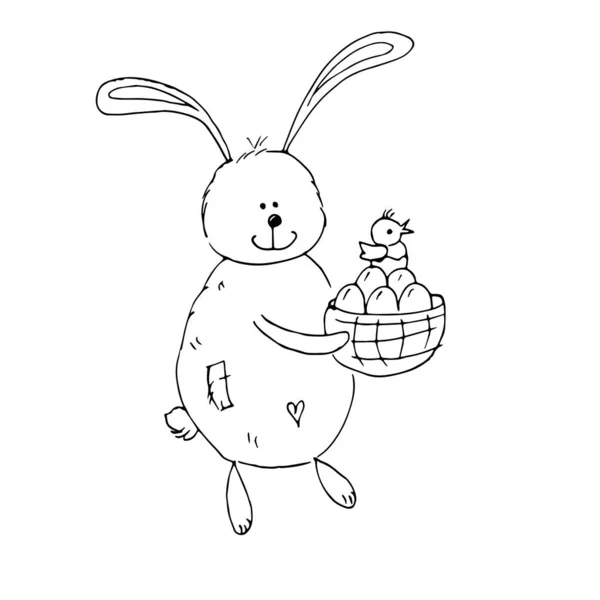 Conejo Sosteniendo Huevos Con Polluelo — Vector de stock
