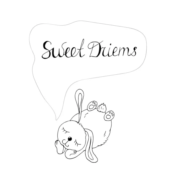 Sweet Dreams Text Sleeping Bunny — Stock Vector
