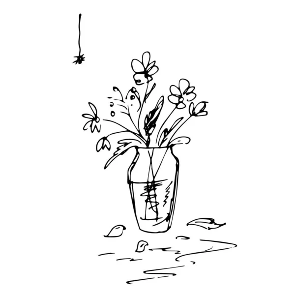 Doodle Bunga Dalam Vas - Stok Vektor