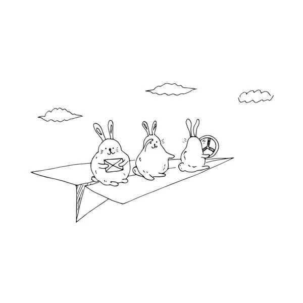 Póster Con Conejos Avión — Vector de stock