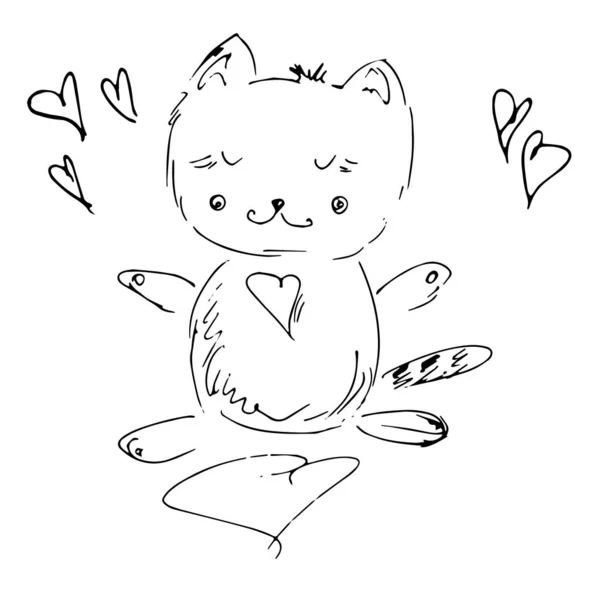 Doodle Lindo Gato Con Corazones — Vector de stock