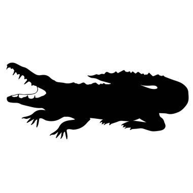 Beyaz arkaplanda izole edilmiş siyah timsah silueti