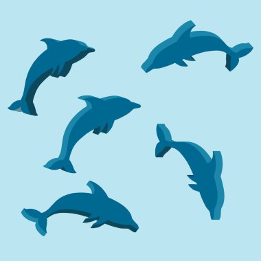 Mavi arka planda beş yunus