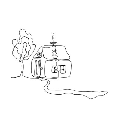 Beyaz arkaplanda ev çizimi izole edildi