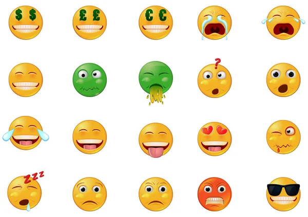 Varie 20 emoji o emoticon vettore — Vettoriale Stock