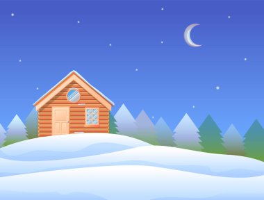 Kar manzarası vektöründeki kütük kabini