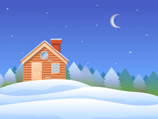 Cabina Madera Pequeña Casa Vector Paisaje Invierno — Vector de stock