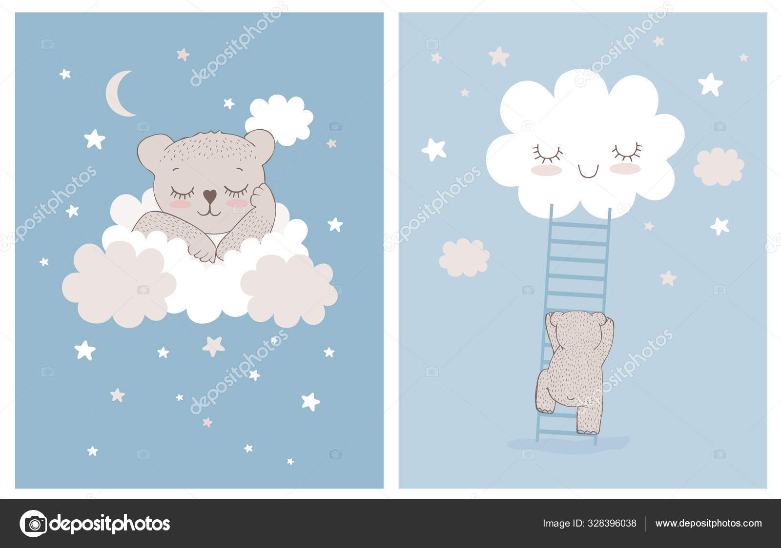 Download Cute Little Bear Sleeping White Fluffy Cloud Simple Nursery Vector Vector Image By C Xnova Vector Stock 328396038