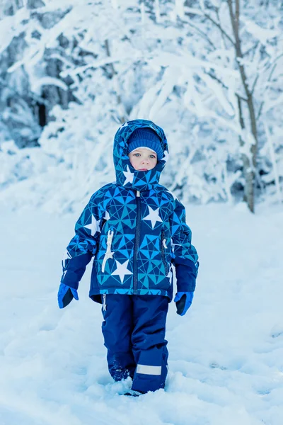 Peuter winter portret van een jongen die permanent — Stockfoto