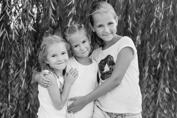 Portrait of three young cousins on willow — Stock Photo, Image
