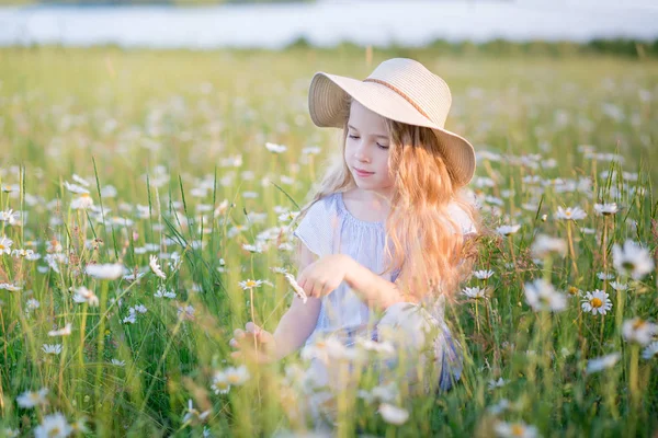 Kleines Mädchen in einem Blumenfeld — Stockfoto