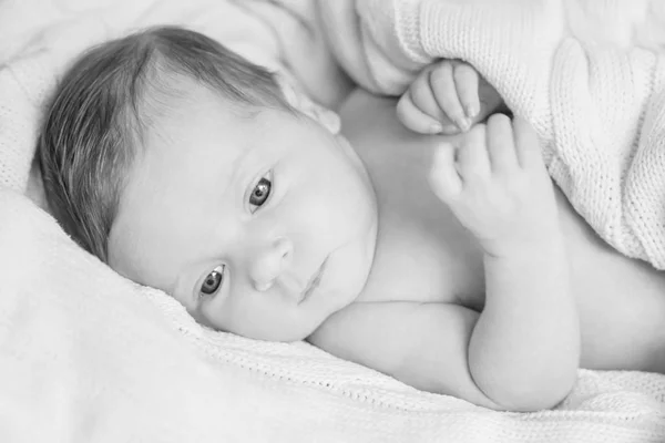 Newborn baby lying under a knitted cotton — Stock Photo, Image