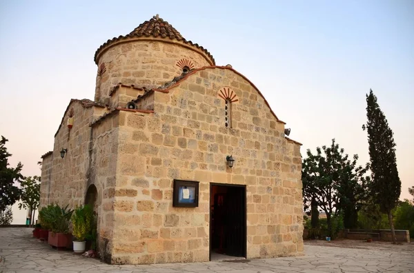 Outdoor Exterior Agios Georgios Makri Chapel Cloudy Blue Sky Trees — Stock Photo, Image