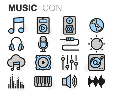 Vektör düz çizgi müzik Icons set